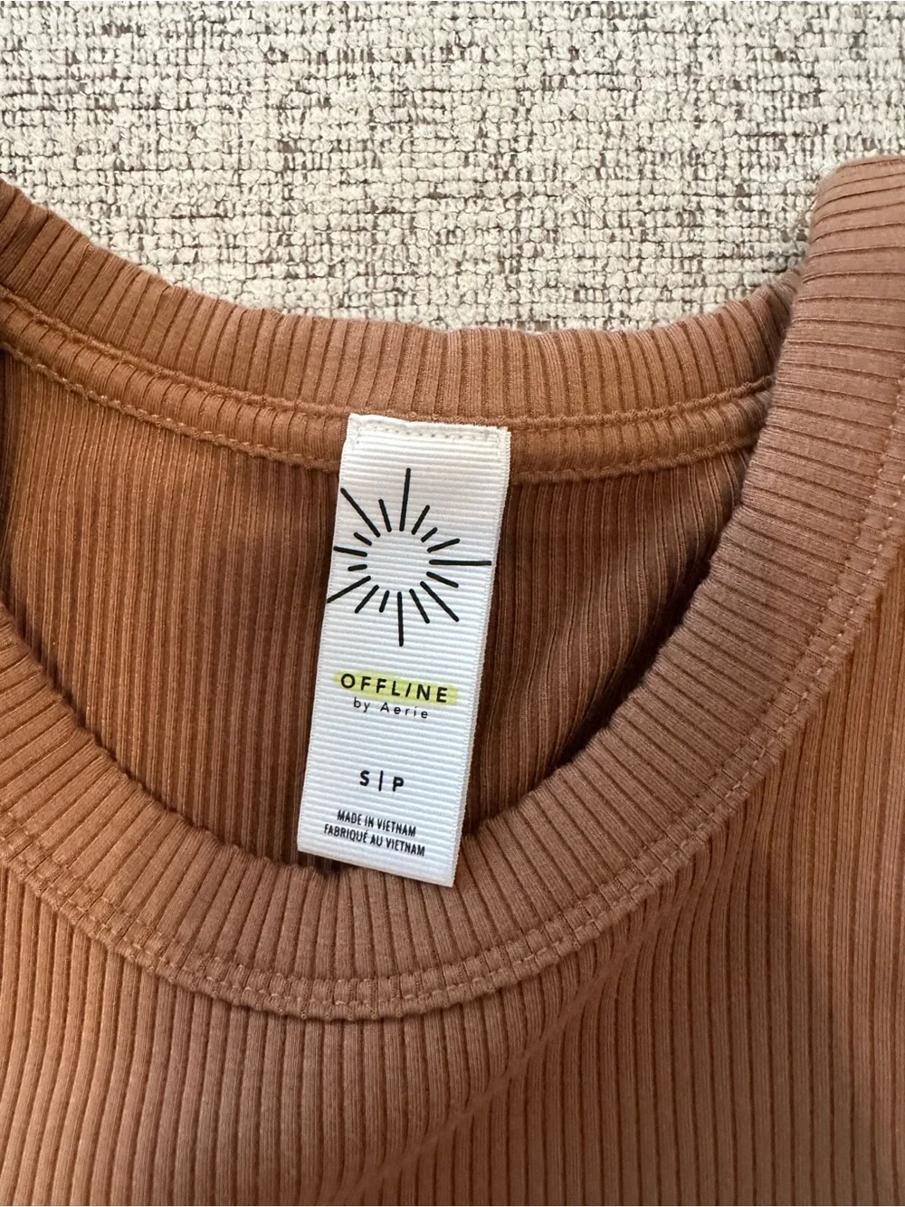 aerie Brown Ribbed Tank with Cream Side Panels